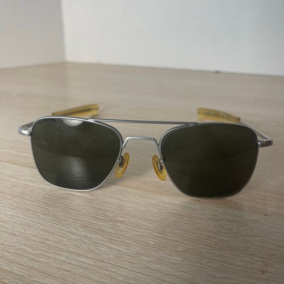 Vintage Randolph Engineering Aviator Sunglasses 5 1/2 Matte Chrome READ - Picture 2 of 15